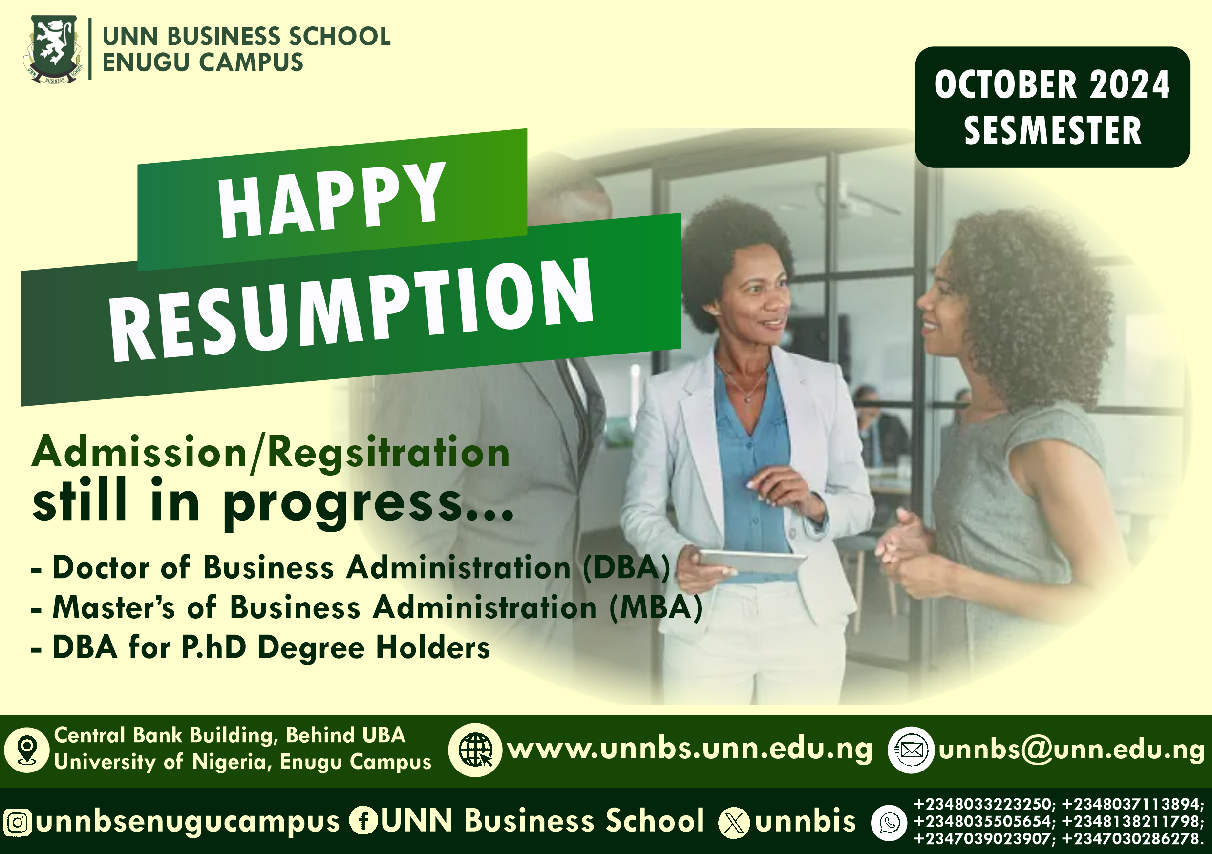 You are currently viewing UNN BUSINESS SCHOOL ANNOUNCES RESUMPTION FOR NEW SEMESTER (OCTOBER 2024)                                                                                                                 (OCTOBER 2024)